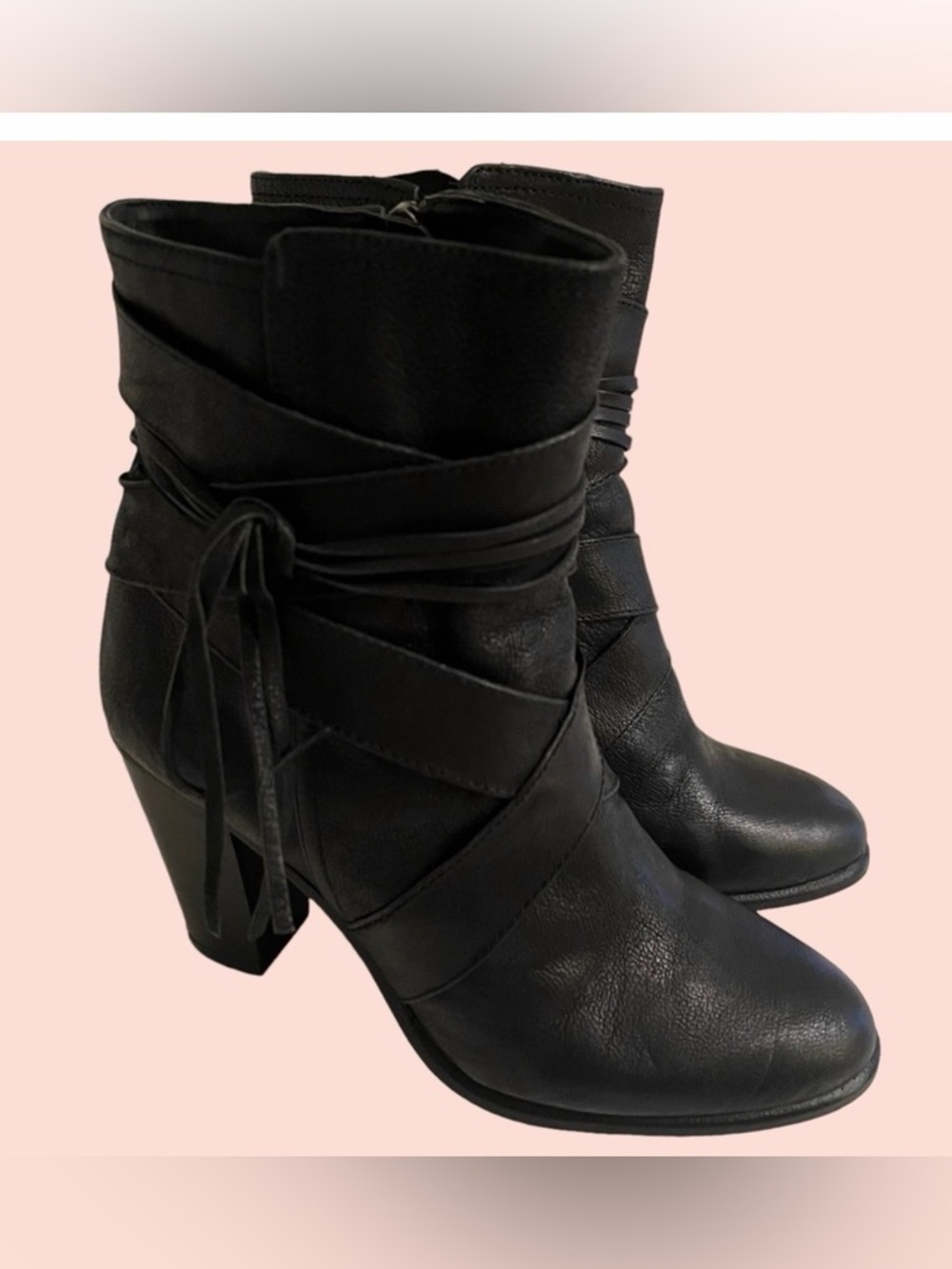 Vince Camuto Black Leather VP-Ferrah Tassel Detail Heeled Bootie 6